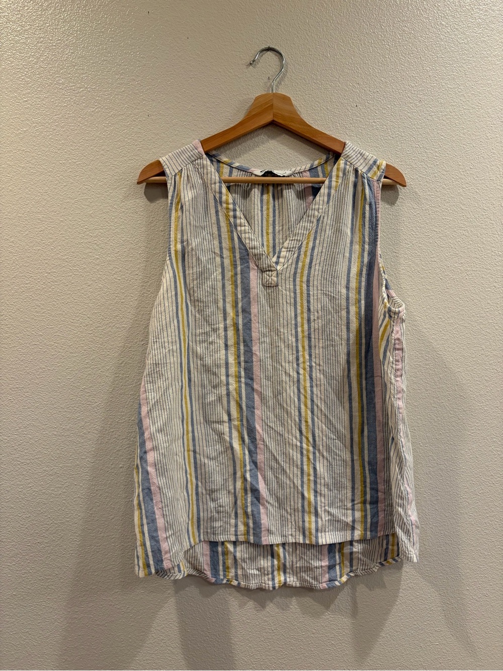 3/$15 Sonoma Striped V-Neck Sleeveless Tank in Pastel Blue, Yellow, Pink, Gray